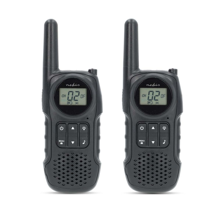 Nedis Walkie-talkie Set | 2 Håndsæt | Op til 10 km | Frekvens kanaler: 8 | PTT / VOX | Op til 3 Timer | Hovedtelefonudgang | Sort i gruppen SPORT, FRITID & HOBBY / Friluftsliv / Walkie talkie hos TP E-commerce Nordic AB (C82814)