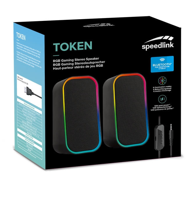 Speedlink TOKEN RGB gaming-stereohøjttaler, sort i gruppen COMPUTERTILBEHØR / Computer Tilbehør / Højttalere hos TP E-commerce Nordic AB (C86242)