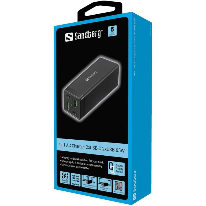 Sandberg 4in1 Charger 2xUSB-C 2xUSB 65W i gruppen COMPUTERTILBEHØR / Computer Tilbehør / USB-hubs hos TP E-commerce Nordic AB (C86291)