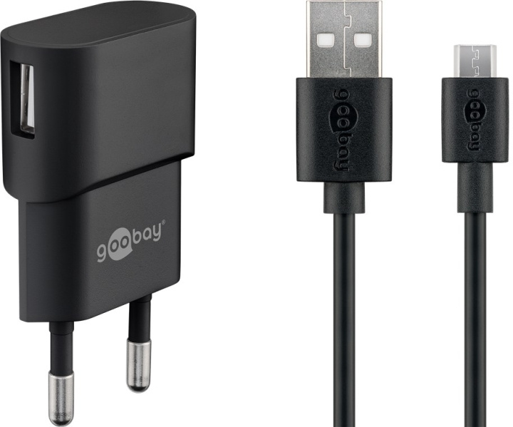 Goobay Micro-USB laddningssats (5 W) Strömförsörjning med Micro-USB-kabel 1 m (svart) i gruppen SMARTPHONES & TABLETS / Opladere og kabler / Vægoplader / Vægoplader microUSB hos TP E-commerce Nordic AB (C86843)