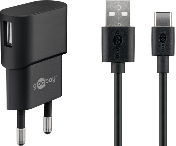 Goobay USB-C™ Dual laddningssats (5 W) Strömförsörjning med USB-C™-kabel 1 m (svart) i gruppen SMARTPHONES & TABLETS / Opladere og kabler / Vægoplader / Væg oplader Type C hos TP E-commerce Nordic AB (C86845)