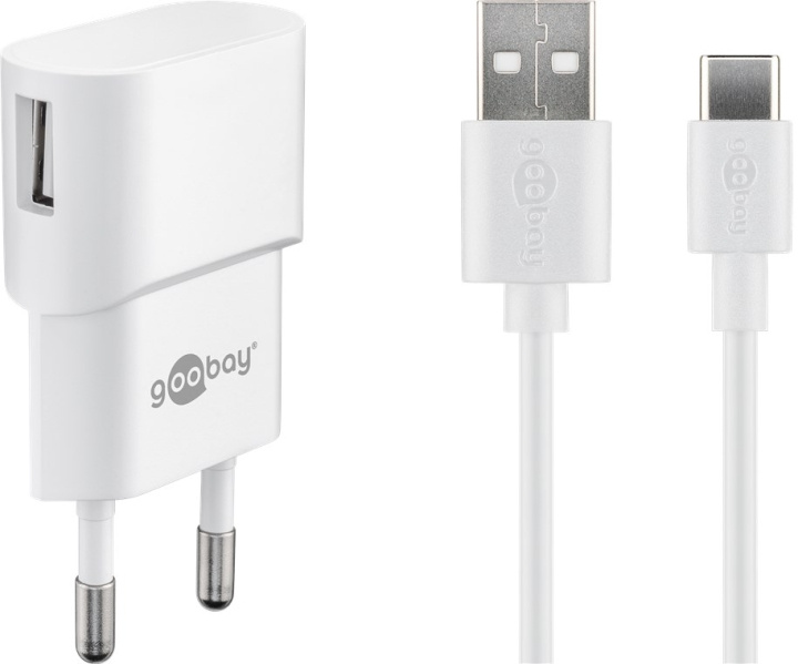 Goobay USB-C™ Dual laddningssats (5 W) Strömförsörjning med USB-C™-kabel 1 m (vit) i gruppen SMARTPHONES & TABLETS / Opladere og kabler / Vægoplader / Væg oplader Type C hos TP E-commerce Nordic AB (C86846)