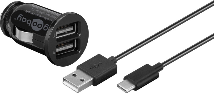 Goobay Dual USB laddare för bil USB-C™, USB-A (12 W) Laddningsadapter för bil med 2x USB-A och USB-C™-kabel 1,0 m (svart) i gruppen SMARTPHONES & TABLETS / Opladere og kabler / Bilopladere / Bil oplader USB hos TP E-commerce Nordic AB (C86866)