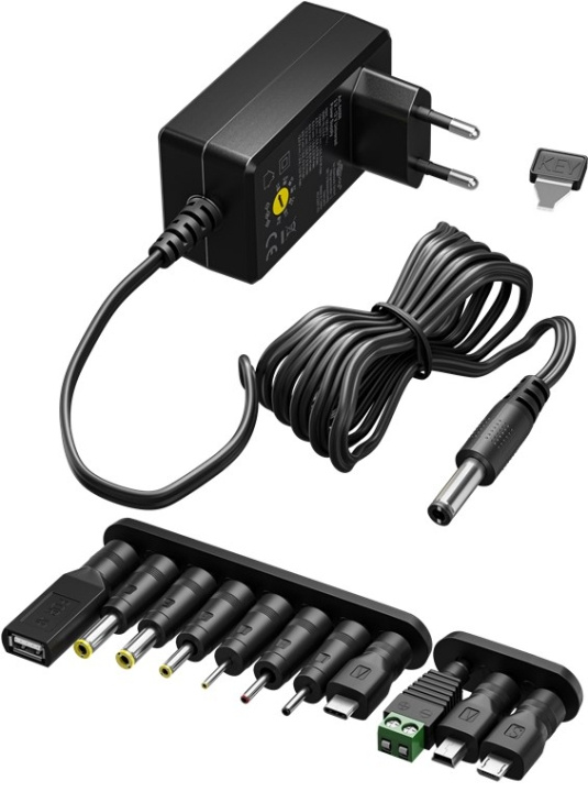 Goobay Universalnätdel 3 V - 12 V, max. 18 W inkl. 11 adaptrar: 7 DC-adaptrar plus USB-C™, USB-A, USB Mini-B, Micro-USB och terminalblock i gruppen HJEM, HUS & HAVE / Elektricitet & Belysning / Netværksadaptere hos TP E-commerce Nordic AB (C86877)