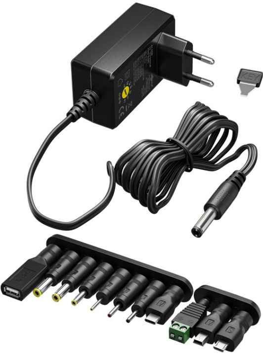 Goobay Universalnätdel 3 V - 12 V, max. 3,6 W inkl. 11 adaptrar: 7 DC-adaptrar plus USB-C™, USB-A, USB Mini-B, Micro-USB och terminalblock i gruppen HJEM, HUS & HAVE / Elektricitet & Belysning / Netværksadaptere hos TP E-commerce Nordic AB (C86928)