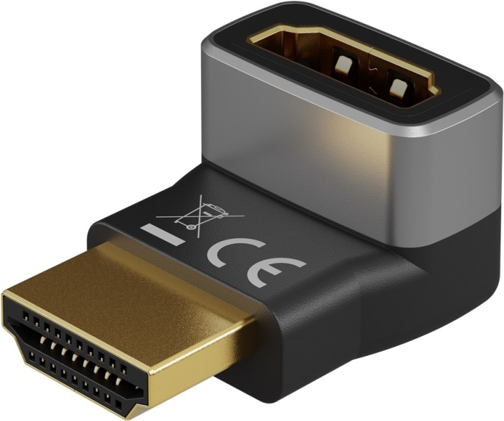 Goobay HDMI™ vinkeladapter 90° vertikal, 8K @ 60 Hz, guldpläterad HDMI™-uttag (typ A) > HDMI™ kontakt (typ A) 90 ° i gruppen HJEMMEELEKTRONIK / Kabler og adaptere / HDMI / Adaptere hos TP E-commerce Nordic AB (C86969)