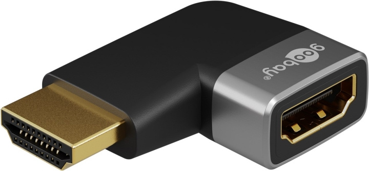 Goobay HDMI™ vinkeladapter 90° horisontal, 8K @ 60 Hz, guldpläterad HDMI™-uttag (typ A) > HDMI™ kontakt (typ A) 90 ° i gruppen HJEMMEELEKTRONIK / Kabler og adaptere / HDMI / Adaptere hos TP E-commerce Nordic AB (C86970)