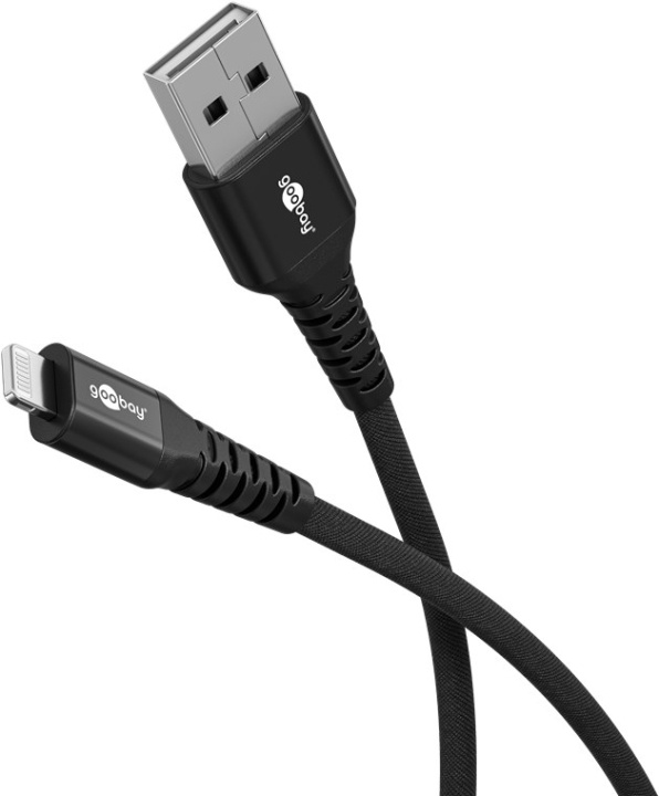 Goobay Lightning-USB-A supersoft textilkabel med metallkontakter, 0,5 m, svart MFi-certifierad, elegant och extra robust laddnings- och synkroniseringskabel för Apple iPhone/iPad (svart) i gruppen SMARTPHONES & TABLETS / Opladere og kabler / Kabler / Kabler Lightning hos TP E-commerce Nordic AB (C87025)