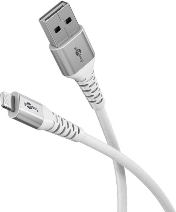 Goobay Lightning-USB-A supersoft textilkabel med metallkontakter, 0,5 m, vit MFi-certifierad, elegant och extra robust laddnings- och synkroniseringskabel för Apple iPhone/iPad (vit) i gruppen SMARTPHONES & TABLETS / Opladere og kabler / Kabler / Kabler Lightning hos TP E-commerce Nordic AB (C87031)