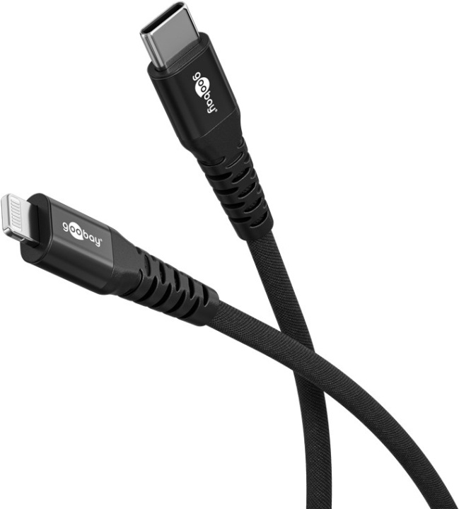 Goobay Lightning-USB-C™ supersoft textilkabel med metallkontakter, 0,5 m, svart MFi-certifierad, elegant och extra robust laddnings- och synkroniseringskabel för Apple iPhone/iPad (svart) i gruppen SMARTPHONES & TABLETS / Opladere og kabler / Kabler / Kabler Lightning hos TP E-commerce Nordic AB (C87035)