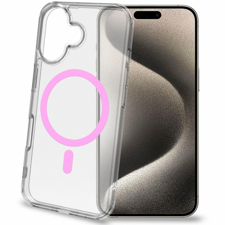 Celly Gelskinmag Magnetic Cover MagSafe iPhone 16 Transparent + Rosa i gruppen SMARTPHONES & TABLETS / Mobil Beskyttelse / Apple / iPhone 16 hos TP E-commerce Nordic AB (C88235)