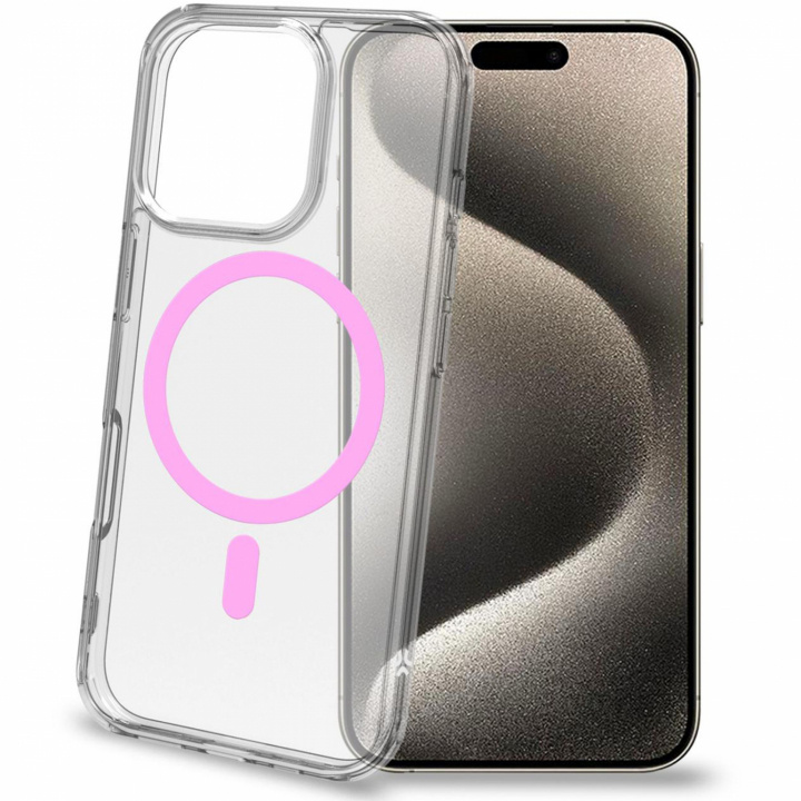 Celly Gelskinmag Magnetic Cover MagSafe iPhone 16 Pro Transparent + Rosa i gruppen SMARTPHONES & TABLETS / Mobil Beskyttelse / Apple / iPhone 16 hos TP E-commerce Nordic AB (C88236)