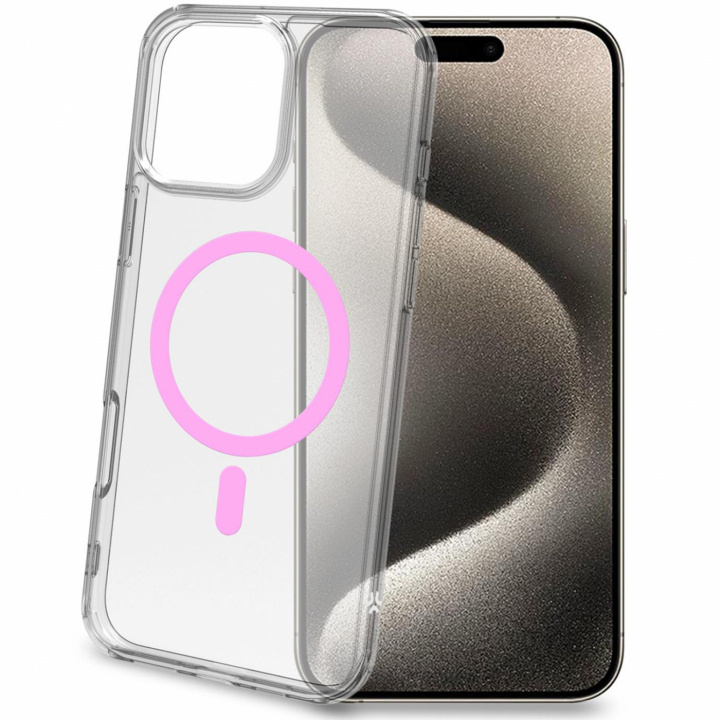 Celly Gelskinmag Magnetic Cover MagSafe iPhone 16 Pro Max Transparent + Rosa i gruppen SMARTPHONES & TABLETS / Mobil Beskyttelse / Apple / iPhone 16 hos TP E-commerce Nordic AB (C88237)