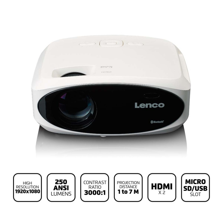 Lenco Full HD 1080P LCD-projektor med Bluetooth Hvid i gruppen HJEMMEELEKTRONIK / Lyd & billede / Hjemmebiograf, HiFi & Bærbar / Projektorer og tilbehør hos TP E-commerce Nordic AB (C90758)