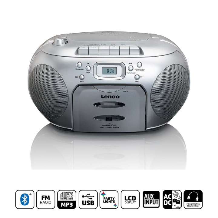 Lenco Portable FM Radio CD- Cassette player Silver i gruppen HJEMMEELEKTRONIK / Lyd & billede / Hjemmebiograf, HiFi & Bærbar / Radio og vækkeure / Radio hos TP E-commerce Nordic AB (C90759)