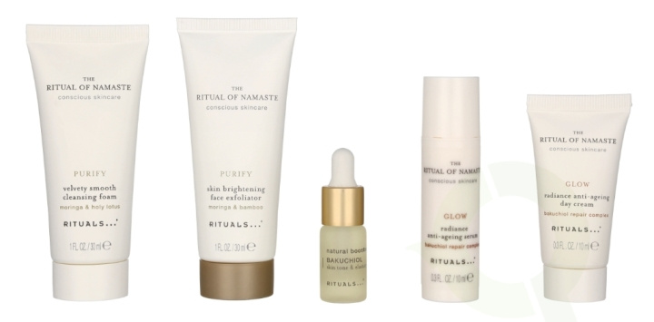 Rituals Namaste Set 84 ml Cleansing Foam 30ml/Exfoliator 30ml/Booster 4ml/Serum 10ml/Day Cream 10ml i gruppen SKØNHED & HELSE / Gaveæske / Gaveæske til hende hos TP E-commerce Nordic AB (C92003)