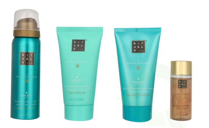 Rituals Karma Set 220 ml Shimmering Body OIl 30 ml/Foaming Shower Gel 50 ml/Mild Body Scrub Paste 70 ml/24h Hydrating Body Lotion 70 ml i gruppen SKØNHED & HELSE / Gaveæske / Gaveæske til hende hos TP E-commerce Nordic AB (C92060)