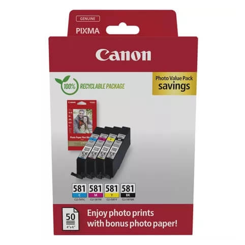 Canon Blæk 2106C006 CLI-581 Multipack + Papir i gruppen COMPUTERTILBEHØR / Printere og tilbehør / Blæk og toner / Blækpatroner / Canon hos TP E-commerce Nordic AB (C92305)