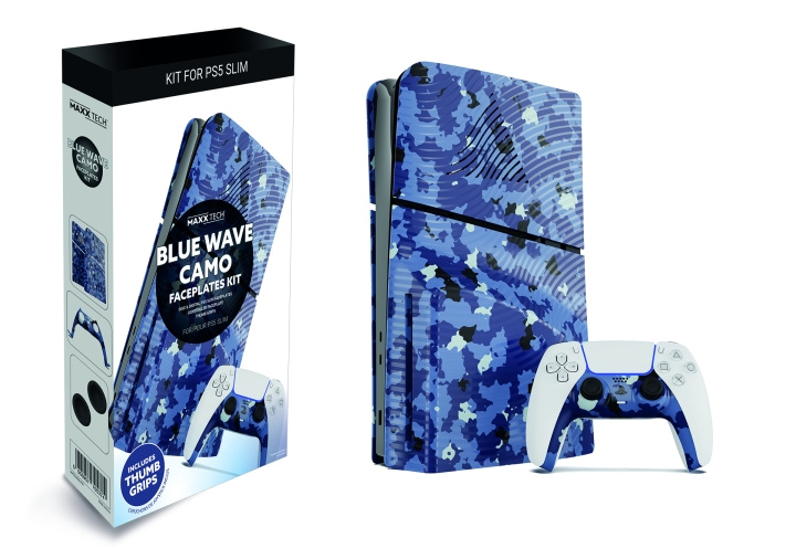 Maxx Tech PS5 Slim Faceplates + Controller Faceplates - Blue Wave Camo i gruppen HJEMMEELEKTRONIK / Spilkonsoller og tilbehør / Sony PlayStation 5 hos TP E-commerce Nordic AB (C93179)