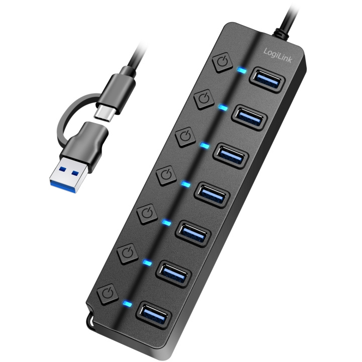 LogiLink USB-hub 7-port med separata På/Av-knappar USB-C/USB-A in USB 3.2 Gen1 i gruppen COMPUTERTILBEHØR / Computer Tilbehør / USB-hubs hos TP E-commerce Nordic AB (C93481)