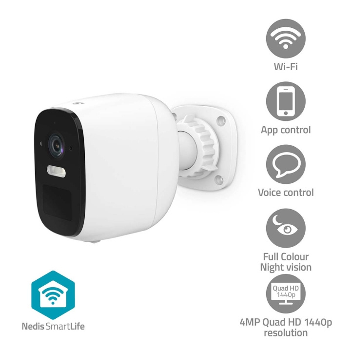 Nedis SmartLife udendørskamera | Wi-Fi | Spotlight | 4MP Quad HD 1440p / 2560x1440 | Pan tilt | IP66 | Maks. batteritid: 10 Måned | Cloud Storage (mulighed) / microSD (ikke inkluderet) | 5 V DC | Med bevægelsessensor | Nattesyn | Hvid i gruppen HJEM, HUS & HAVE / Alarm, Sikkerhed & Overvågning / Overvågningskameraer / Digital (netværk) / Udendørs kameraer hos TP E-commerce Nordic AB (C94857)