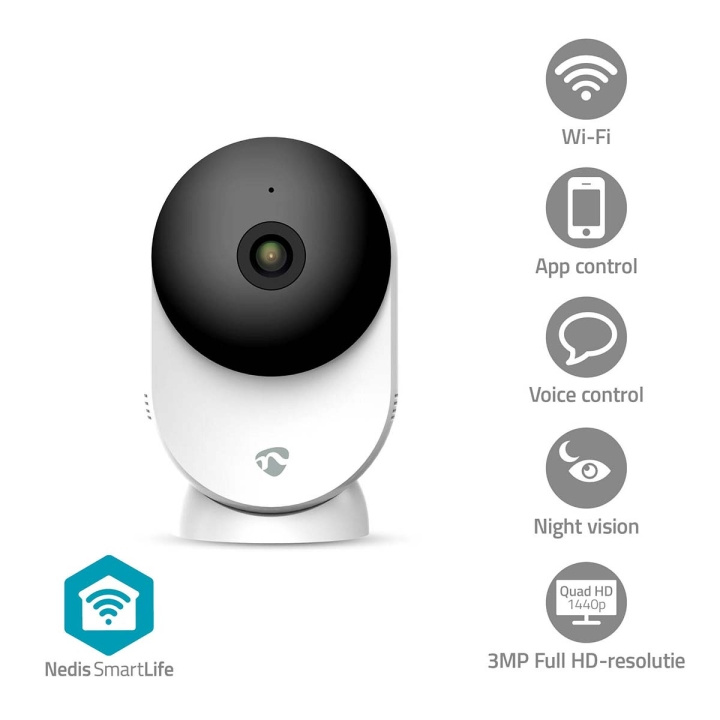 Nedis SmartLife Indendørs Kamera | Wi-Fi | 3MP Full HD 1296p | Cloud Storage (mulighed) / microSD (ikke inkluderet) / Onvif | Med bevægelsessensor | Nattesyn | Hvid i gruppen HJEM, HUS & HAVE / Alarm, Sikkerhed & Overvågning / Overvågningskameraer / Digital (netværk) / Indendørs kameraer hos TP E-commerce Nordic AB (C94858)