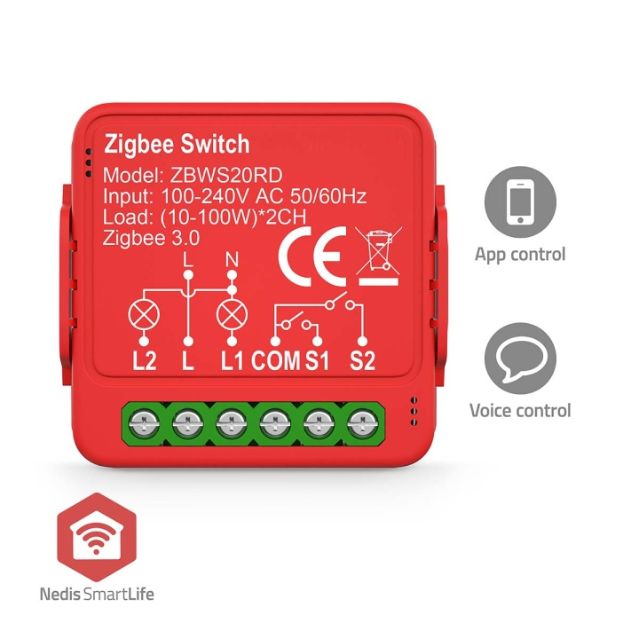 Nedis SmartLife Afbryder | Zigbee 3.0 | 2x100 W | Terminalforbindelse | App tilgængelig til: Android™ / IOS i gruppen HJEM, HUS & HAVE / Elektricitet & Belysning / El-installation / Tilbehør hos TP E-commerce Nordic AB (C94864)