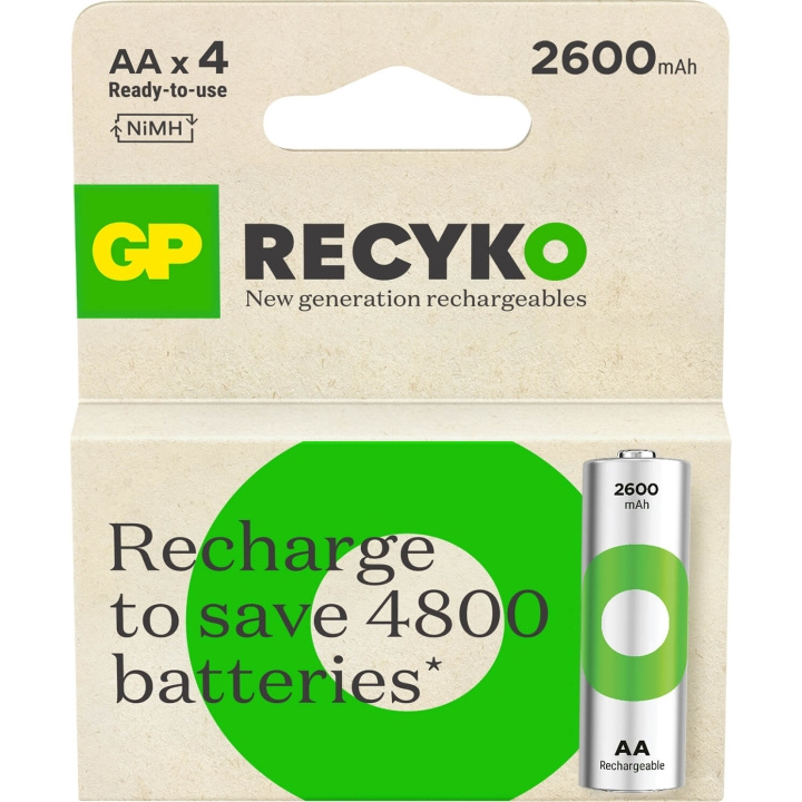 GP Batteri Recyko NiMH AA HR6 2600mAh 4-Pak i gruppen HJEMMEELEKTRONIK / Batterier og opladere / Genopladelige batterier / AA hos TP E-commerce Nordic AB (C95420)