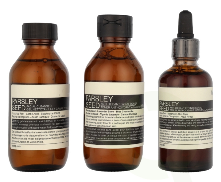 AESOP Parsley Seed Anti-Oxidant Skin Care Kit 300 ml Facial Cleanser 100ml/Toner 100ml/ Intense Serum 100ml i gruppen SKØNHED & HELSE / Hudpleje / Ansigt / Ansigtscreme hos TP E-commerce Nordic AB (C95787)