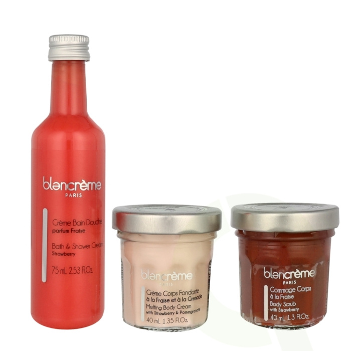 Blancreme Body Essentials Trio Set 155 ml Shower Gel 75ml/Body Scrub 40ml/Body Cream 40ml - Strawberry i gruppen SKØNHED & HELSE / Gaveæske / Gaveæske til hende hos TP E-commerce Nordic AB (C99692)