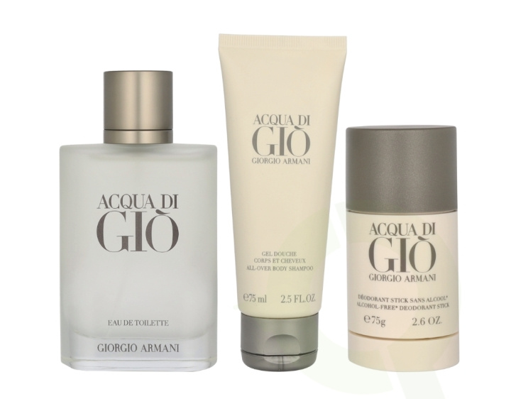 Armani Acqua Di Gio Pour Homme Giftset 250 ml Edt Spray 100ml/Body Shampoo 75ml/Deo Stick 75gr i gruppen SKØNHED & HELSE / Gaveæske / Gaveæske til ham hos TP E-commerce Nordic AB (C99881)