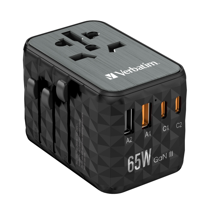 Verbatim GaN III Universal rejseadapter UTA-05 PD65W QC 4+ i gruppen HJEM, HUS & HAVE / Elektricitet & Belysning / Rejseadaptere hos TP E-commerce Nordic AB (D00531)