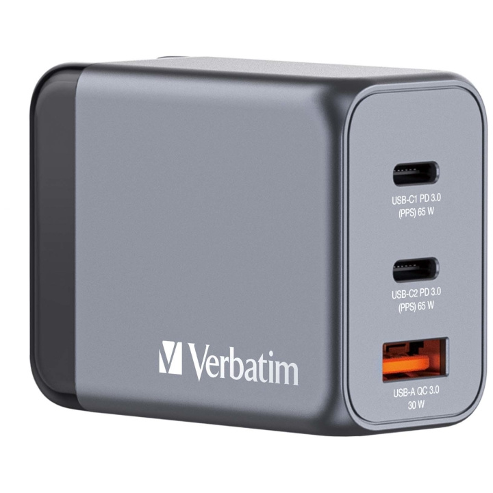 Verbatim - GNC-65 GaN-oplader 3 porte 65W USB-A/USB-C i gruppen SMARTPHONES & TABLETS / Opladere og kabler / Vægoplader / Væg oplader Type C hos TP E-commerce Nordic AB (D00564)