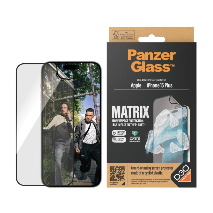 PanzerGlass ECO MATRIX skærmbeskytter med D3O® iPhone 15 Plus - Ultra-wide fit m. AlignerKit i gruppen SMARTPHONES & TABLETS / Mobil Beskyttelse / Apple / iPhone 15 hos TP E-commerce Nordic AB (D00791)