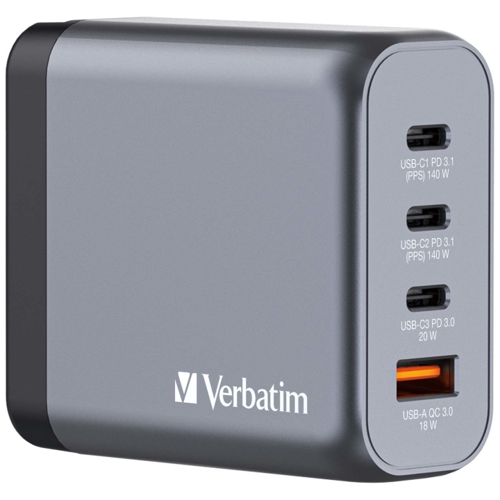 Verbatim GNC-140 GaN-oplader med 4 porte og 140 W USB-A/USB-C i gruppen SMARTPHONES & TABLETS / Opladere og kabler / Vægoplader / Væg oplader Type C hos TP E-commerce Nordic AB (D00981)