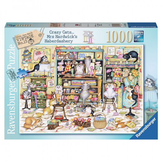 Ravensburger Puslespil - Crazy Cats Haberdashery 1000p (12001083) i gruppen SPORT, FRITID & HOBBY / Hobby / Puslespil hos TP E-commerce Nordic AB (D01752)