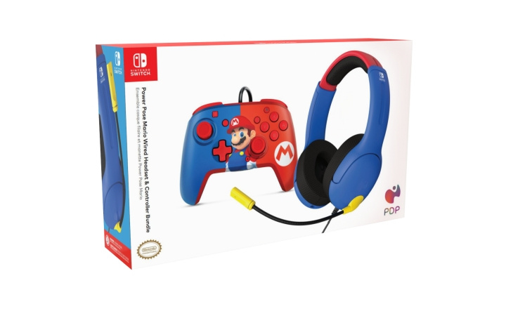 PDP Gaming Mario-pakke - Airlite-headset og Mario Power Pose-controller i gruppen HJEMMEELEKTRONIK / Spilkonsoller og tilbehør / Nintendo Switch hos TP E-commerce Nordic AB (D01923)