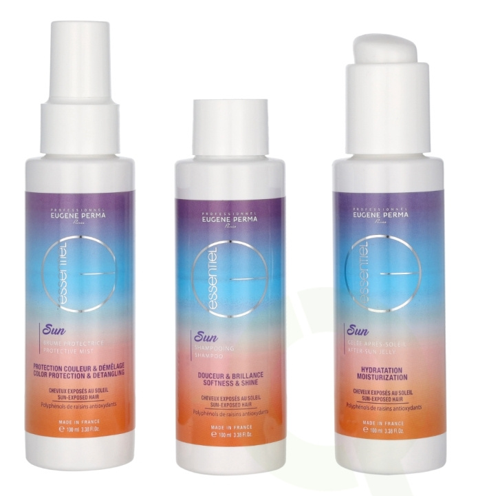 Eugene Perma Essentiel Sun Travel Set 300 ml 3x100ml - Protective Spray/After-Sun Shampoo/After-Sun Gel i gruppen SKØNHED & HELSE / Hudpleje / Tanning / Solbeskyttelse hos TP E-commerce Nordic AB (D03154)