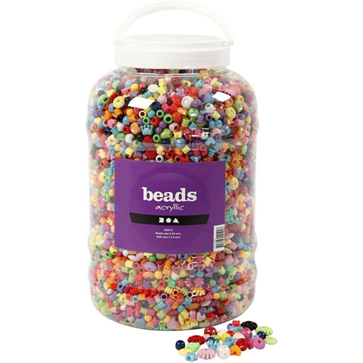 Spand med plastperler - Størrelse 6-20 mm - Hulstørrelse 1 - 5-6 mm - 3000 g - 5700ml - Ca. 8100 stk (61805) i gruppen LEGETØJ, BØRN & BABY / Legetøj / Hobbyartikler hos TP E-commerce Nordic AB (D04116)