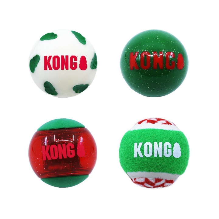 Kong Holiday Occasions-bolde 4-pak M 25X7X7Cm i gruppen HJEM, HUS & HAVE / Tilbehør til dyr / Hund hos TP E-commerce Nordic AB (D04465)