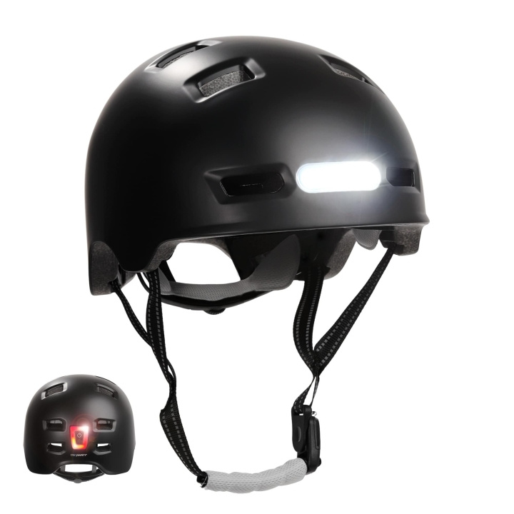 Crazy Safety Urban Bicycle and Skater Helmet with Front and Rear Lights - Black - L (57-61cm) i gruppen SPORT, FRITID & HOBBY / Sportsudstyr / Cykel tilbehør / Hjelme hos TP E-commerce Nordic AB (D04793)