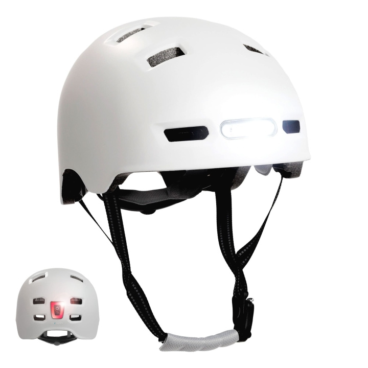 Crazy Safety Urban bicycle and skater helmet with front and rear lights - Matt White - M (54-57cm) i gruppen SPORT, FRITID & HOBBY / Sportsudstyr / Cykel tilbehør / Hjelme hos TP E-commerce Nordic AB (D04794)