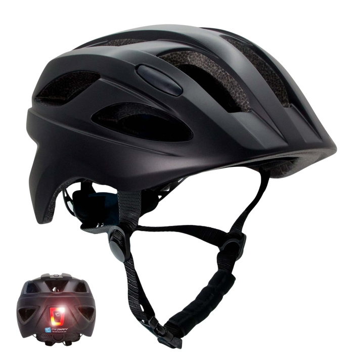 Crazy Safety Sort S.W.A.T Cykelhjelm til børn 6-12 år med USB genopladeligt indbygget rødt LED lys - Sort - M (54-58cm) i gruppen SPORT, FRITID & HOBBY / Sportsudstyr / Cykel tilbehør / Hjelme hos TP E-commerce Nordic AB (D05107)