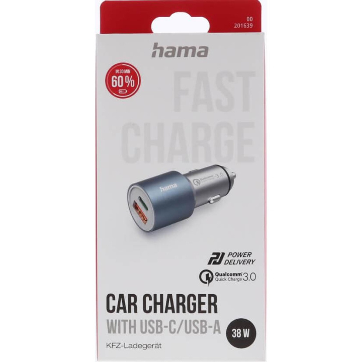 Hama Biloplader USB-C USB-A PD 38W Metal i gruppen SMARTPHONES & TABLETS / Opladere og kabler / Bilopladere / Bil oplader USB hos TP E-commerce Nordic AB (D05319)