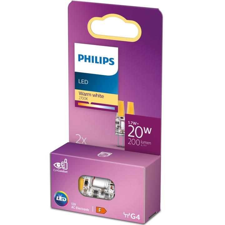 Philips LED G4 1,7W (20W) 12V Micro 200lm Dimbar Varmvit 2-pack i gruppen HJEMMEELEKTRONIK / Lys / LED lamper hos TP E-commerce Nordic AB (D05495)