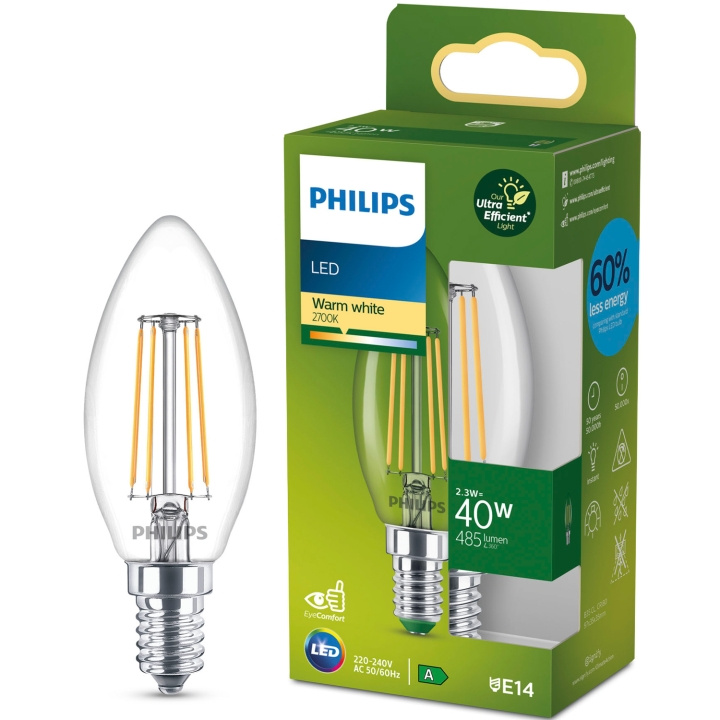 Philips LED E14 Kron B35 2,3W (40W) Klar 485lm 2700K Energiklass A i gruppen HJEMMEELEKTRONIK / Lys / LED lamper hos TP E-commerce Nordic AB (D05499)