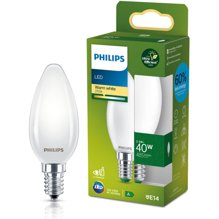 Philips LED E14 Kron B35 2,3W (40W) Frostad 485lm 2700K Energiklass A i gruppen HJEMMEELEKTRONIK / Lys / LED lamper hos TP E-commerce Nordic AB (D05502)