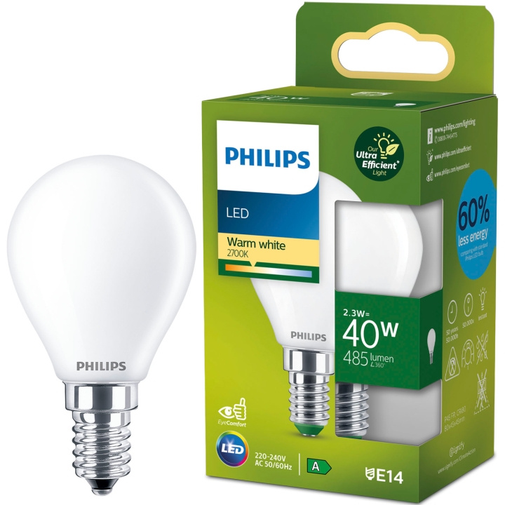 Philips LED E14 Klot P45 2,3W (40W) Frostad 485lm 2700K Energiklass A i gruppen HJEMMEELEKTRONIK / Lys / LED lamper hos TP E-commerce Nordic AB (D05503)