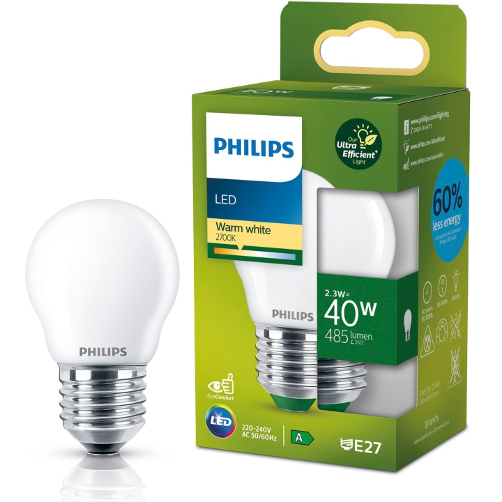 Philips LED E27 Klot P45 2,3W (40W) Frostad 485lm 2700K Energiklass A i gruppen HJEMMEELEKTRONIK / Lys / LED lamper hos TP E-commerce Nordic AB (D05504)