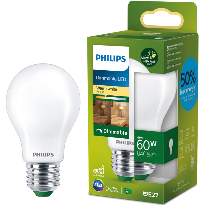 Philips LED E27 Normal A60 4W (60W) Frostad 840lm Dimbar 2700K Energiklass A i gruppen HJEMMEELEKTRONIK / Lys / LED lamper hos TP E-commerce Nordic AB (D05505)